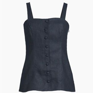 Corbiere Button-Detailed Linen Top Navy